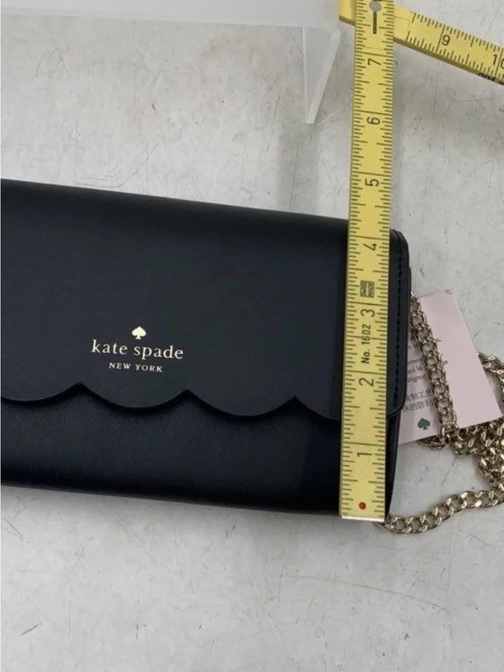 kate spade Black Scalloped Leather Crossbody with Gold Chain